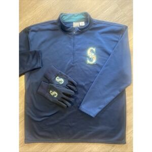 Bundle Lot Seattle Mariners Pullover Qtr‎ Zip XXL & Gloves MLB Fan Navy Baseball